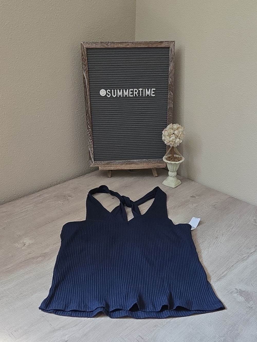 Old Navy Navy Ribbed Crisscross Back Tank Top